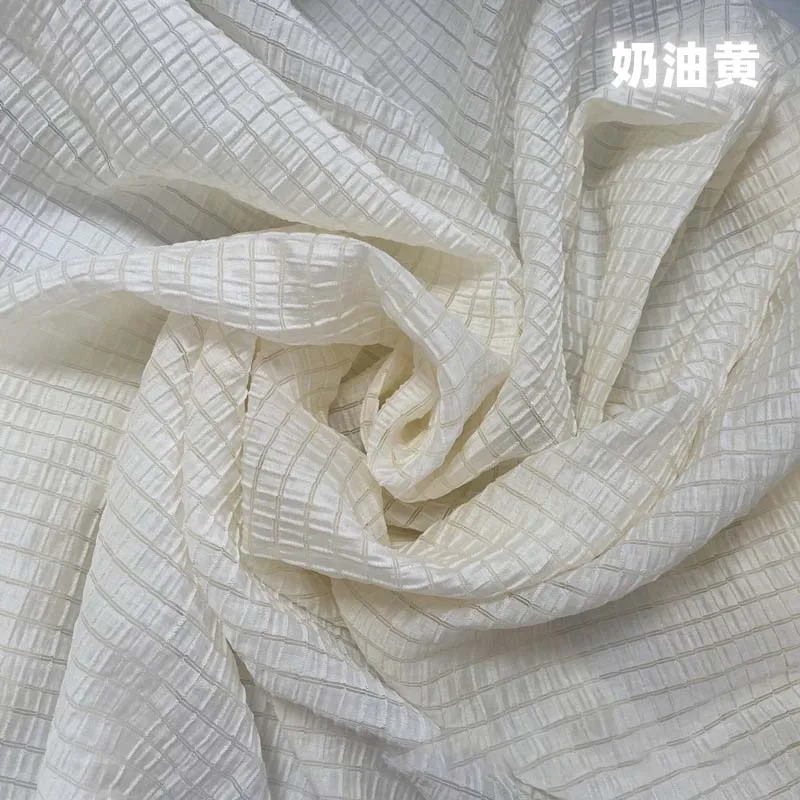 Is Sewing A Textile Craft - ผ้าลายตารางสีเหลืองครีม เนื้อผ้านุ่ม ระบายอากาศได้ดี เหมาะสำหรับตัดเย็บชุดฤดูร้อน งาน DIY