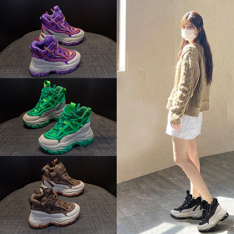 Sewing Garment - 2025 ผู้หญิง WEDGE รองเท้าผ้าใบ 8.5 ซม.Chunky