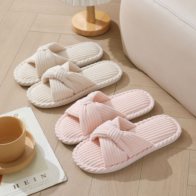 Sewing Garment - Corduroy สายคล้องคอรองเท้าแตะสําหรับสตรีเปิดนิ้วเท้าผ้าฝ้ายลื่นรองเท้าในร่มผู้หญิงน้ําหนักเบา Comfort ห้องนอนรองเท้าแตะ