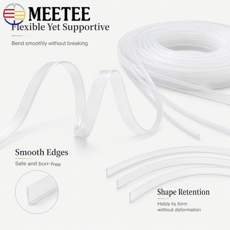 Textile Sewing Support - เทปพลาสติกใสสำหรับเสริมโครงคอร์เซ็ต ขนาด 5 เมตร 4-12x1.3-2 มม.